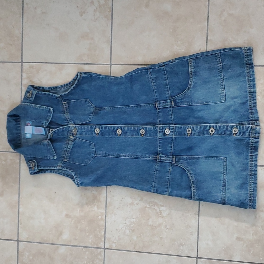 Button Up Blue Jean Dress Pocket sz 14